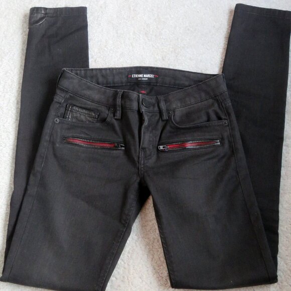 Etienne Marcel Siz 24 Distressed Low Rise Black Moto Skinny Jean EM7230 MSRP$187 - Picture 1 of 15